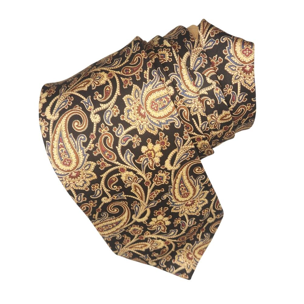 Rare BURBERRYS ORIGINAL LOGO Silk Tie Black Tan Paisley Excellent Burberry exc. - Picture 2 of 4
